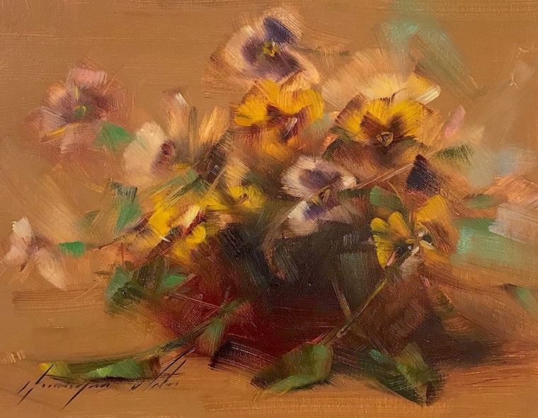 Vase of Pansies, Original oil Painting, Handmade artwork, Ready to hang                  